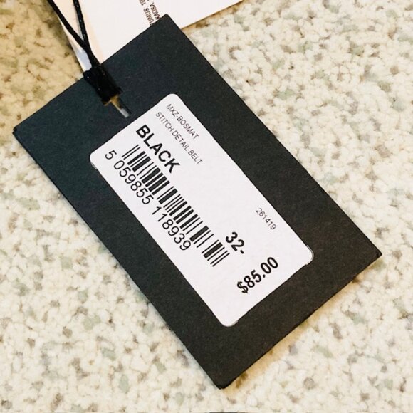 NWT $85 Ted Baker Mens Size 32 Bosmat Black Stitch Detail Leather Gunmetal Belt - Picture 11 of 11